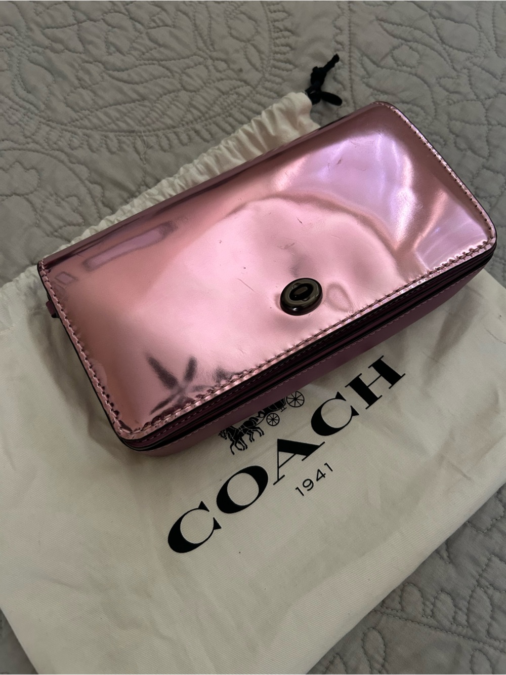 Coach Metallic Rose Pink Pocketbook with Signature Turnlock